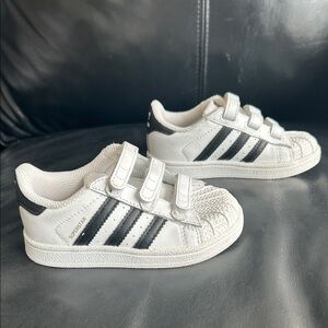 adidas Kids White and Black Superstar Velcro Sneakers - Toddler